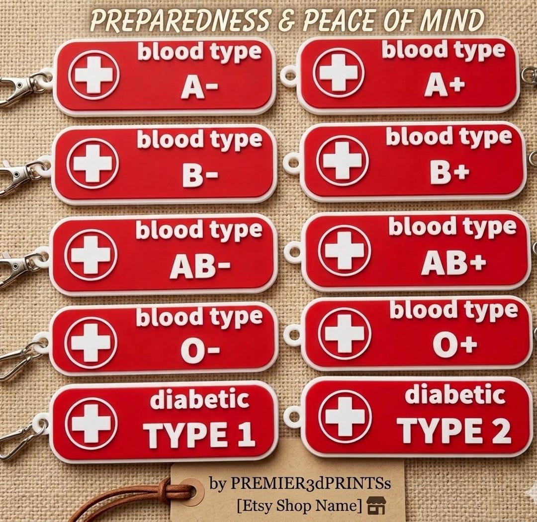 Medical Alert ID Tags - Blood Type & Diabetic Type 1 or 2 | Durable ...