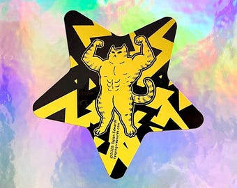 Muscle Cat star-shaped vinyl sticker - Feeping Creatures by Dylan Edwards
