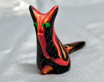 Fiery Space Cat - Feeping Creatures polymer clay monster figurine