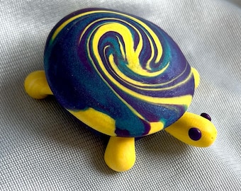 Yellow Swirl Turtle - Feeping Creatures polymer clay monster figurine