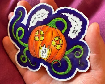 Glow-in-the-Dark Haunted Jack-o-Lantern vinyl sticker - Feeping Creatures monster art