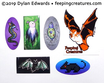 Vinyl stickers - cats, ghosts, cat snakes, rats - set of 6 - Feeping Creatures monster art