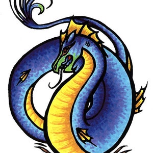 Blue & Yellow Sea Serpent - Feeping Creatures original monster art