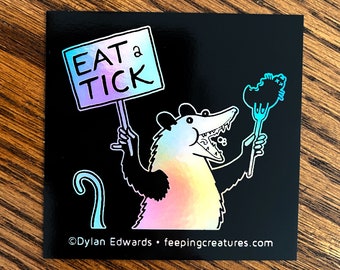 Comical Possum holographic vinyl sticker - Feeping Creatures by Dylan Edwards