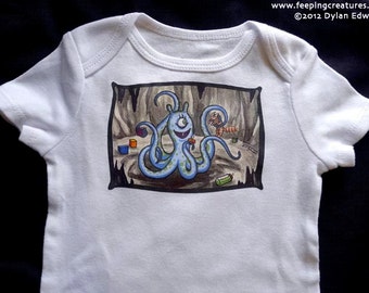 Feeping Creatures Blue Baby Octopus Monster onesie - made to order, any size