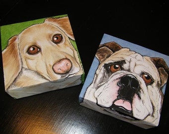 Two Custom Pet Portrait Paintings 6x6 - handpainted