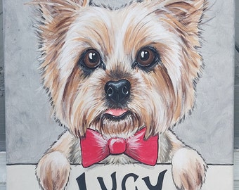 CUSTOM Painted Pet Portrait 11x14, pet memorial, pet owner gift, personalized, dog , cat, bowtie on dog, art of pet