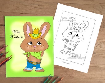 Wee Western Printable Coloring Pages for kids, digital upload PDF files, children's coloring sheets, animal pictures to color, 10 pages