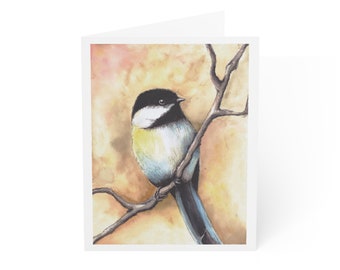 Original watercolor card set with matching envelopes, chickadee bird, note cards, greeting cards, blank cards, stationary, gift set