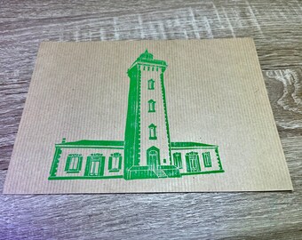 A5 Linolschnitt - Green Verdon Lighthouse - Auf Kraftpapier