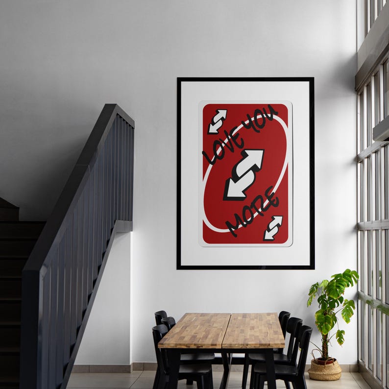 Red Uno Reverse Card Wall Art Love You More Fun Digital Print for ...