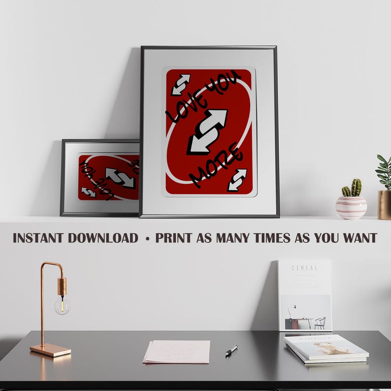 Red Uno Reverse Card Wall Art Love You More Fun Digital Print for ...