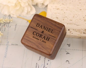 Personalized Engraving Wooden Ring Box-quare Wooden Ring Box for Proposal-Wedding Ring Bearer, Anniversary Gift, Engrave Ring Box