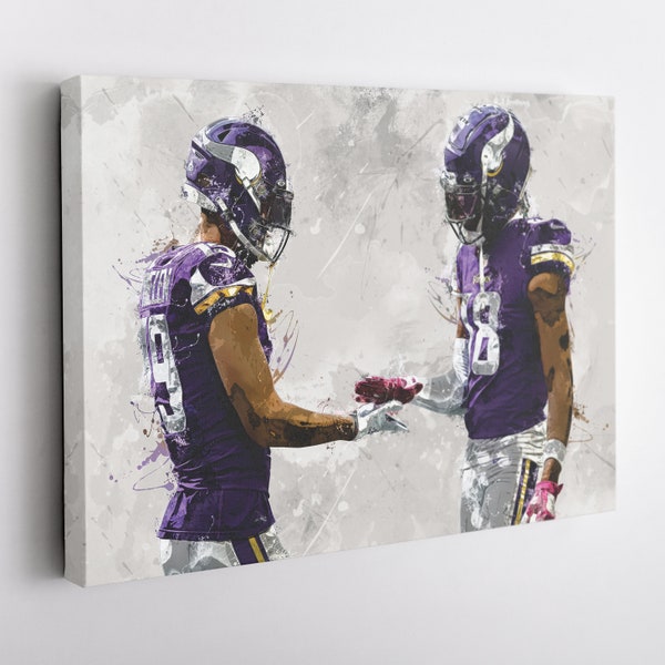 Justin Jefferson Adam Thielen Poster, Minnesota Vikings, Canvas Print, Ingelijste Poster, Kids Decor, Man Cave Gift, Wall Art Decor, Canvas Wrap