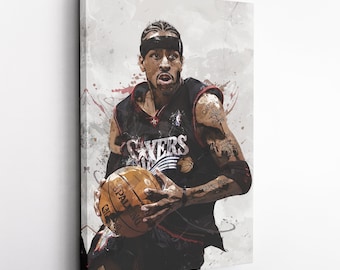Allen Iverson Poster, Philadelphia 76ers, Canvas Print, Framed Poster, Home Decor, Kids Room, Man Cave Gift, Wall Art Decor, Canvas Wrap