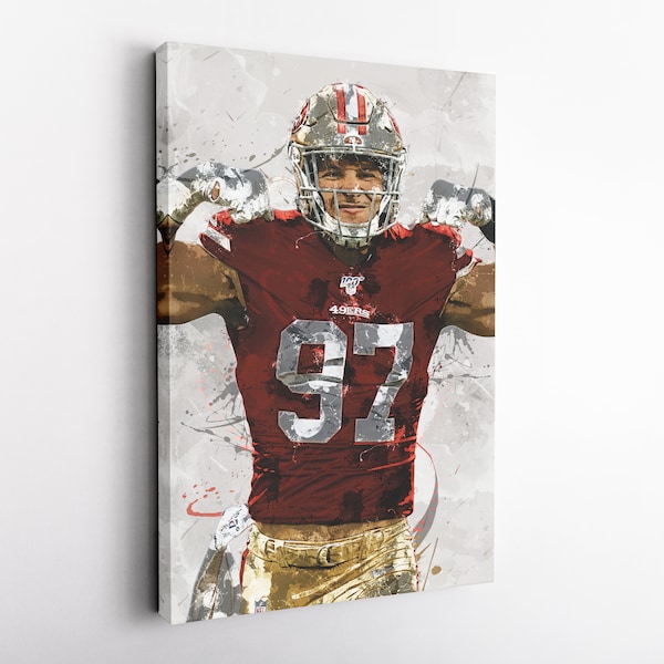 Nick Bosa Poster, San Francisco 49ers - Canvas Print, Framed Poster, Kids Decor, Man Cave Gift, Wall Art Decor, Canvas Wrap