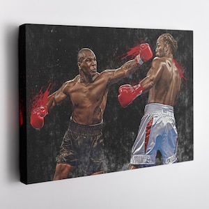 Mike Tyson vs. Lennox Lewis Canvas Print - The Heavyweight Showdown Wall Art, Boxing Decor for Home & Man Cave, Framed Poster