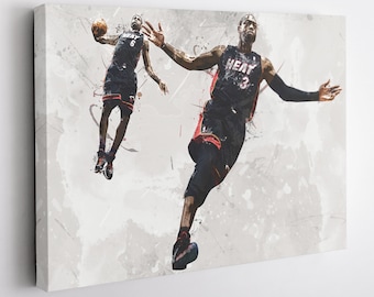 Lebron James Dwyane Wade Poster, Miami Heat, Canvas Print, Framed Poster, Kids Decor, Man Cave Gift, Wall Art Decor, Canvas Wrap