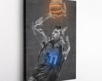 Luka Doncic Poster Neon Effect Dallas Mavericks NBA Hand Made Poster Canvas Print Kids Wall Art Man Cave Gift Home Decor