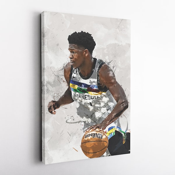 Anthony Edwards Poster, Minnesota Timberwolves - Canvas Print, Framed Poster, Kids Decor, Man Cave Gift, Wall Art Decor, Canvas Wrap