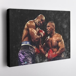 Mike Tyson vs. Evander Holyfield Canvas Print - The Boxing Rivalry Wall Art, Boxing Decor for Home & Man Cave, Framed Poster