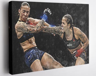 Amanda Nunes vs. Germaine de Randamie Canvas Print - UFC Women's Bantamweight Fight Wall Art, MMA Decor for Home & Man Cave, Framed Poster