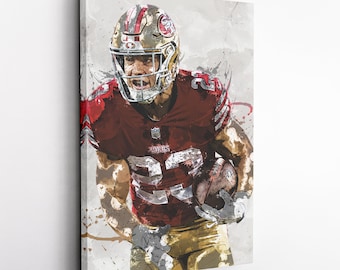 Christian McCaffrey Poster, San Francisco 49ers - Canvas Print, Framed Poster, Kids Decor, Man Cave Gift, Wall Art Decor, Canvas Wrap