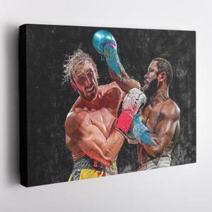 Floyd Mayweather vs. Logan Paul Canvas Print - The Exhibition Fight Wall Art, Boxing Decor for Home & Man Cave, Framed Poster