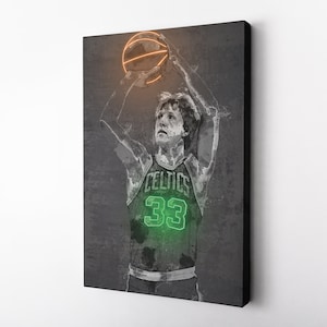 Cartel de Larry Bird efecto neón Boston Celtics NBA cartel hecho a mano lienzo impresión niños pared arte hombre cueva regalo decoración del hogar