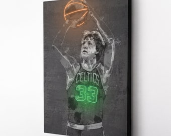 Larry Bird Poster Neon Effect Boston Celtics NBA Hand Made Poster Canvas Print Kids Wall Art Man Cave Gift Home Decor