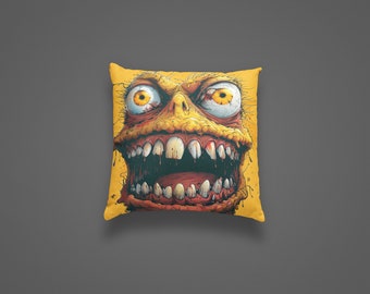 Creepy But Cuddly Yellow Monster Cushion CoziCrits Spooky Cute Plush Pillow Cartoon Monster Decor Soft Throw Pillow Gift for Kids & Adults