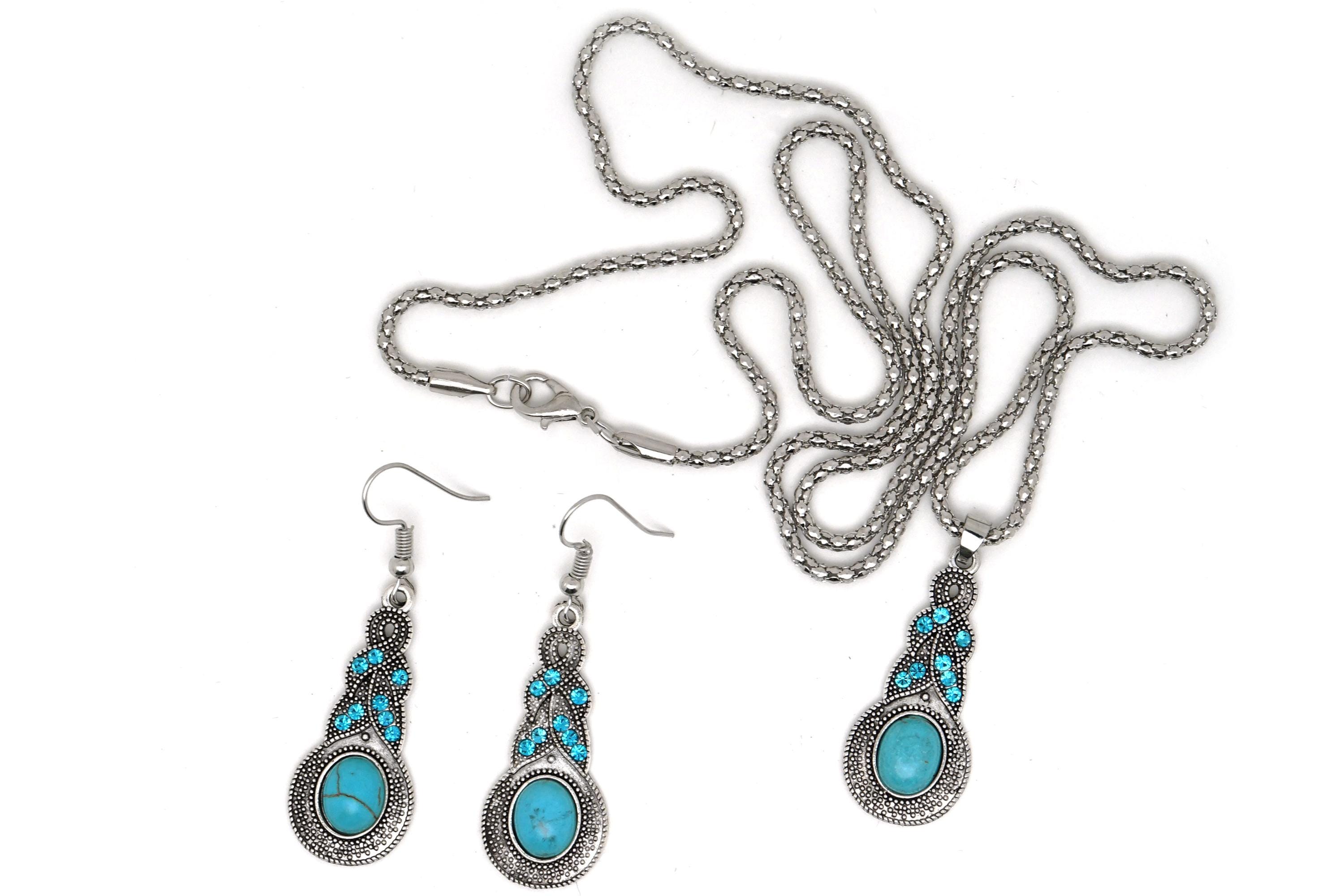 Parure boucles d'oreilles + collier en argent Tibétain et Howlite