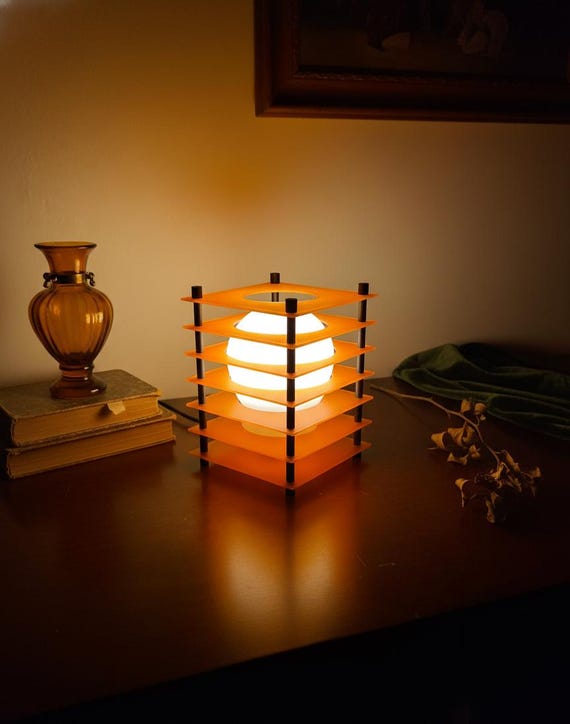 Orange Table Lamp: Japandi Lighting, Modern 3D Printed Night Light