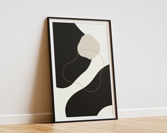 Impresión de arte de pared abstracto moderno, arte de formas geométricas en negro y beige, arte de pared moderno imprimible, impresión de arte abstracto mínimo, arte de sala de estar