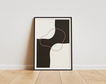 Impresión de arte de pared abstracto moderno, arte de formas geométricas en negro y beige, arte de pared moderno imprimible, impresión de arte abstracto mínimo digital