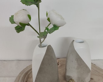 Beton Deko * Wunderschöne Beton Vase * mit weißen Akzenten *