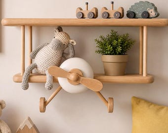 Handmade Wooden Airplane Shelf: Kids Room Decor. Airplane Wall Shelf for Room, Wooden Nursery Shelf, Montessori Toy Shelf, Baby Wall Decor