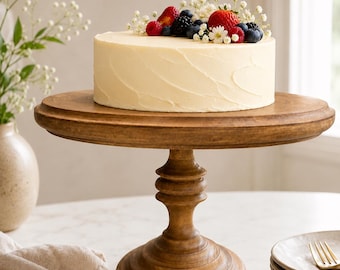 Wooden Cake Stand, Walnut Pedestal Cake Stand, Natural Wood Dessert Display, Rustic Kitchen Decor, Housewarming Gift