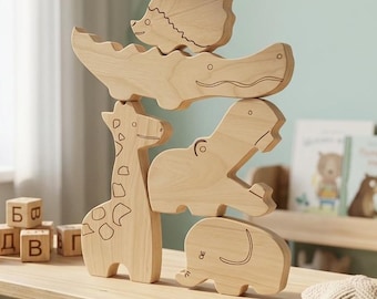 Montessori Balancing Toy, Wooden Animal Stacking Toy, Kids Balance Game, Toddler Learning Toy, Fine Motor Skills, Waldorf Toy, Gift for Kids