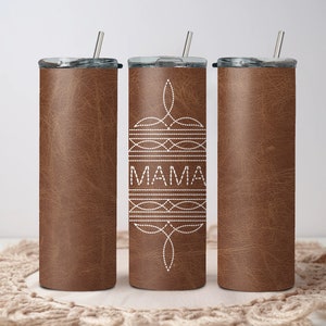 Western Mama Tumbler Wrap: Leather Boot Stitch Design (Digital PNG File)