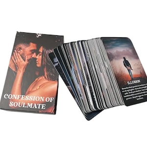 Cartas del Oráculo Confesiones de un Alma Gemela, baraja de 54 cartas con palabras clave y bellas imágenes para el amor y mensajes