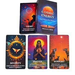 Baralho de cartas do Oráculo de Energia Cósmica - Conjunto de 54 cartas com belas imagens, encontre mensagens de esperança, coragem e amor