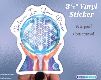 Believe in Your Power Vinyl Sticker, Flower of Life Phone Case Sticker, Manifestation Laptop Sticker, Witchy Mirror + Water Bottle Sticker