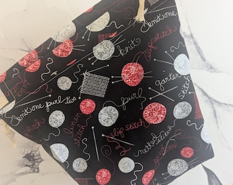 Knitting Words Yarn Cozy and Project Bag | Made to Order