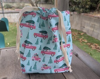 Aqua Christmas Tree Truck themed  Yarn Cozy and Project Bags