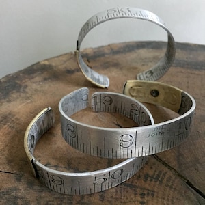 Ruler Bracelet Vintage Repurposed Upcycled Aluminum Brass Cuff SIZE LARGE 10th Anniversary Gift Man Guy