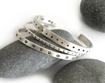 Pattern Stamped Sterling Silver Cuff Bracelet Trio Three Small Bracelet Set Dots Circles Lines