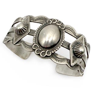 Sterling Silver Cuff Bracelet Vintage Native Stamped 925 Concho Style