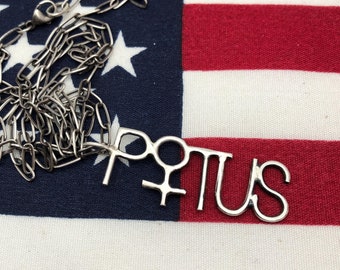 POTUS Necklace or Pendant Sterling Silver With or Without Chain Kamala Madame President Harris Large