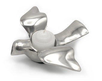 Michael Graves Bird Dove Tealight Candle Holder Cast Aluminum Silver Metal